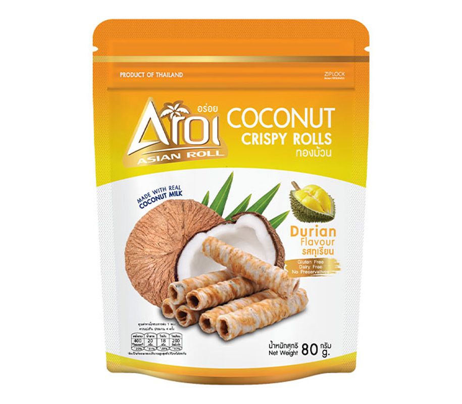 Grocery :: Snacks :: Aroi-Coconut Crispy Rolls Durian Flavour 榴莲味椰奶卷 80g